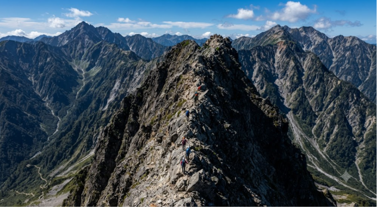 Famous Ridge Between Japanese Peaks 