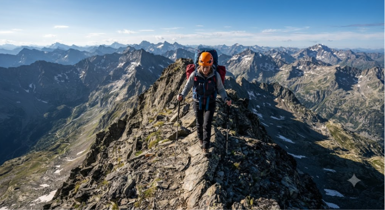 Careful Steps Across Narrow Ridge 