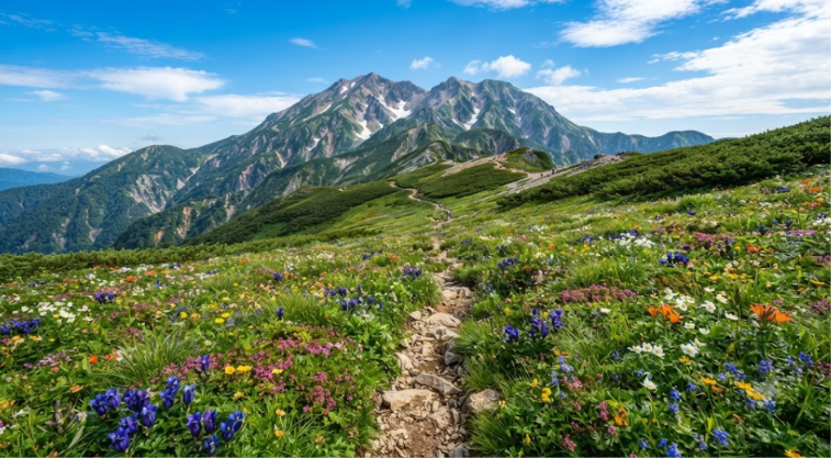 Colorful Alpine Flowers In Bloom
