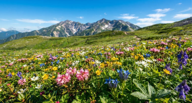 Colorful Alpine Flowers In Summer 