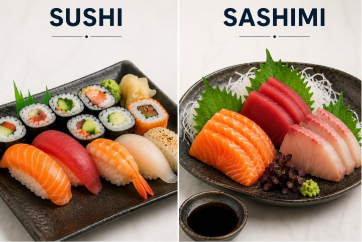 difference between sushi and sashimi