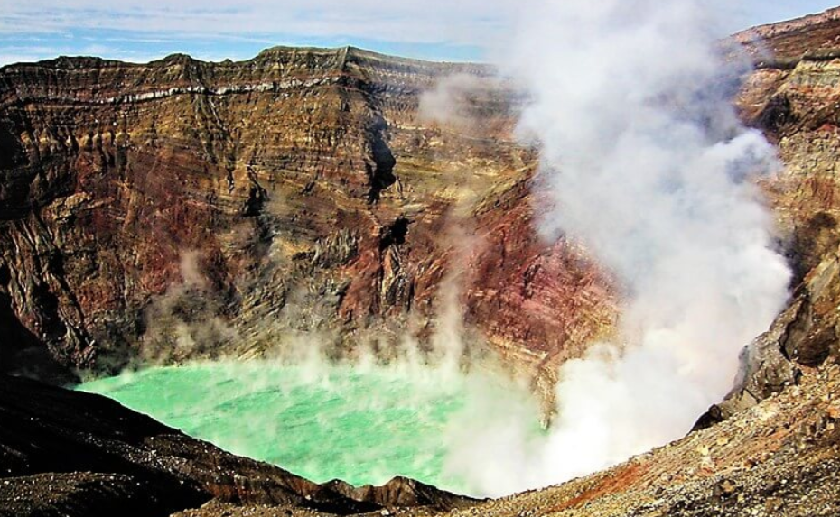 The steaming crater rim of Mount Aso, Kumamoto