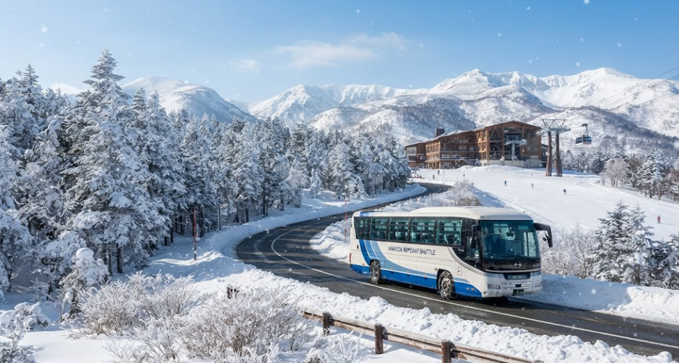 Convenient bus journey through snow
