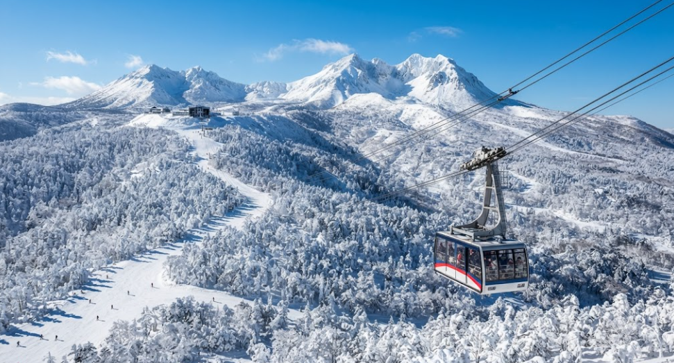 Scenic ropeway ride through snow