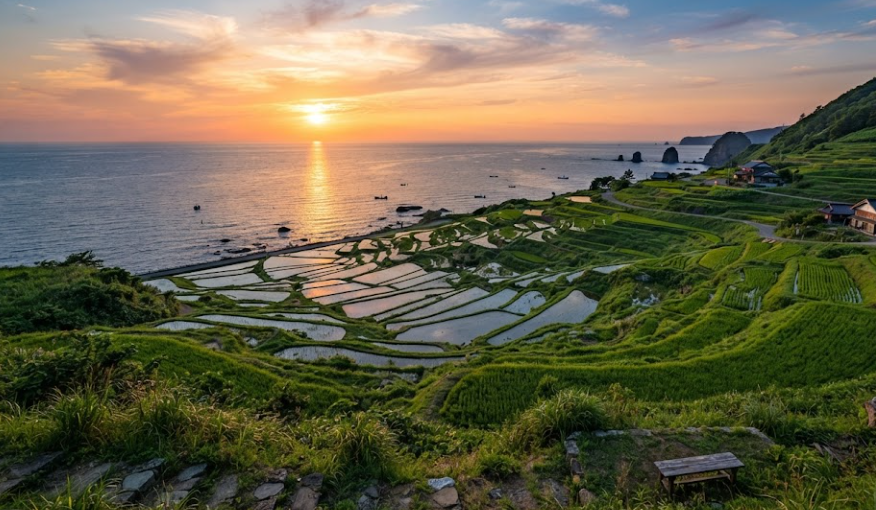 Rice Terraces Beside Blue Ocean