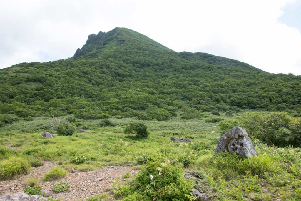 Mount Bandai rising over the landscape in Fukushima Prefecture