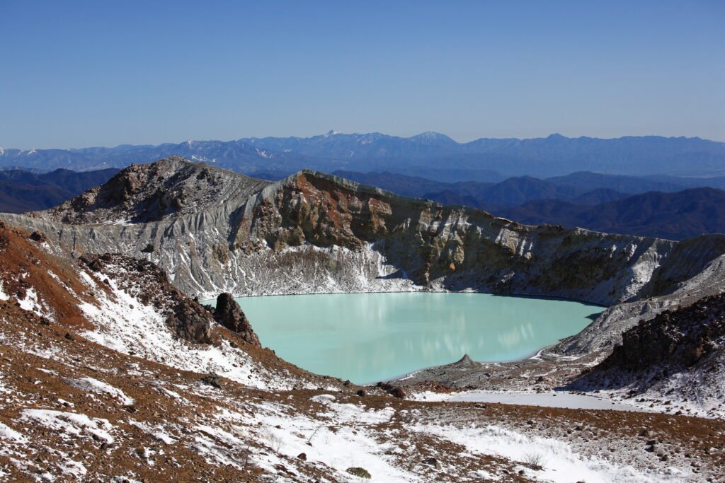 The Yugama crater of Mount Kusatsu-Shirane viewed from the west