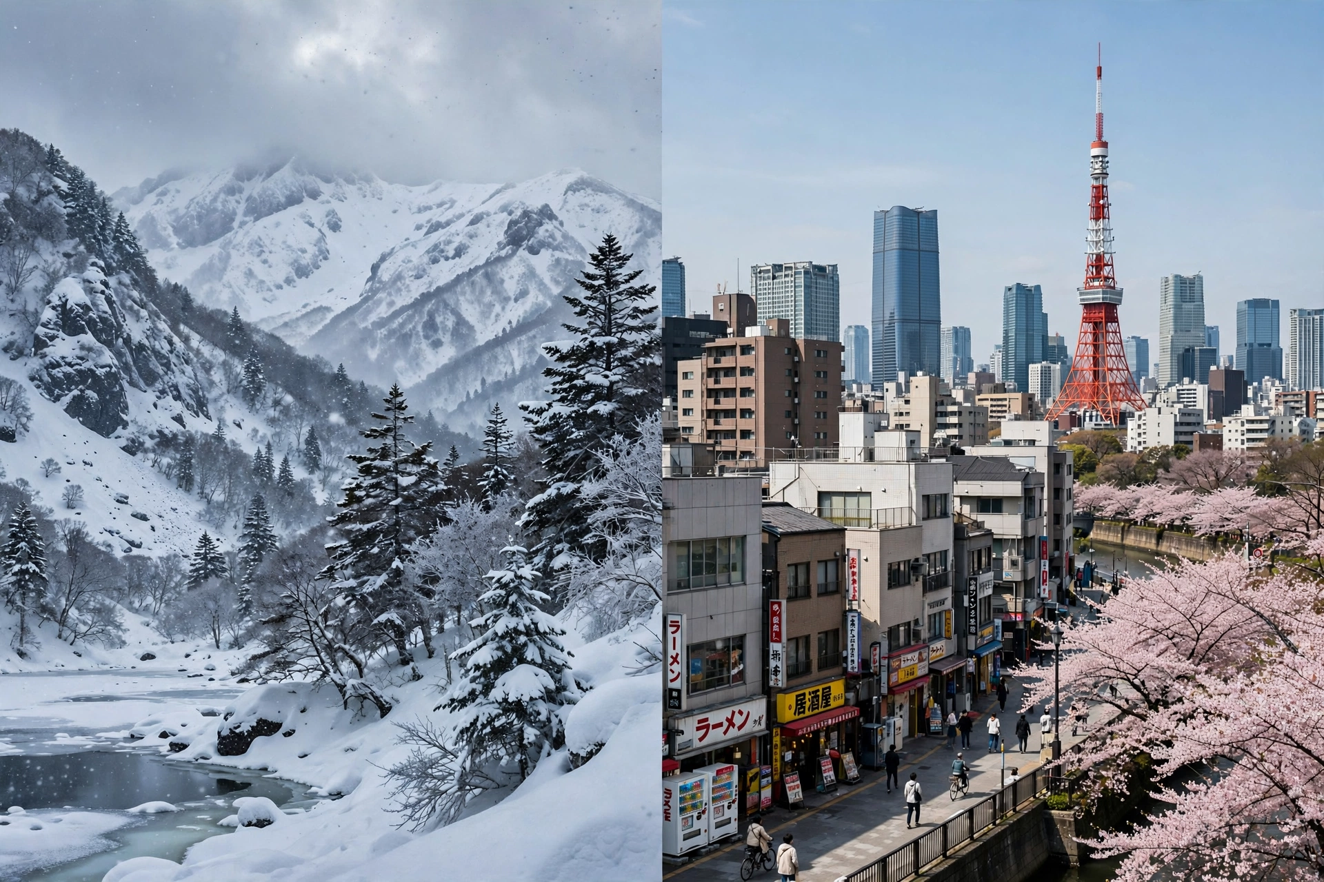 Winter climate differences across Japan from snowy Hokkaido to mild Tokyo