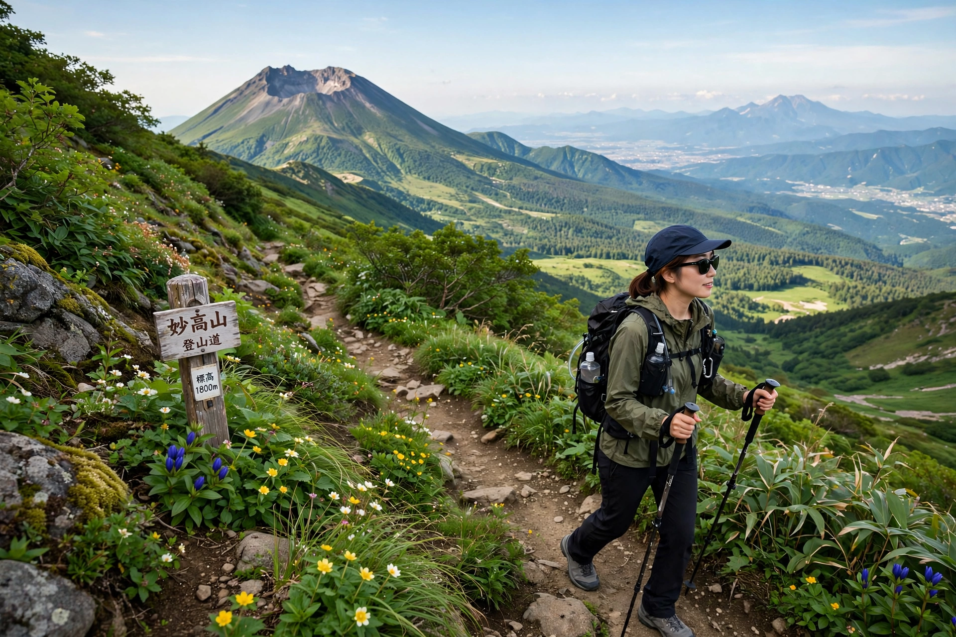 Hiker on the Mount Myoko trail, Niigata, Japan