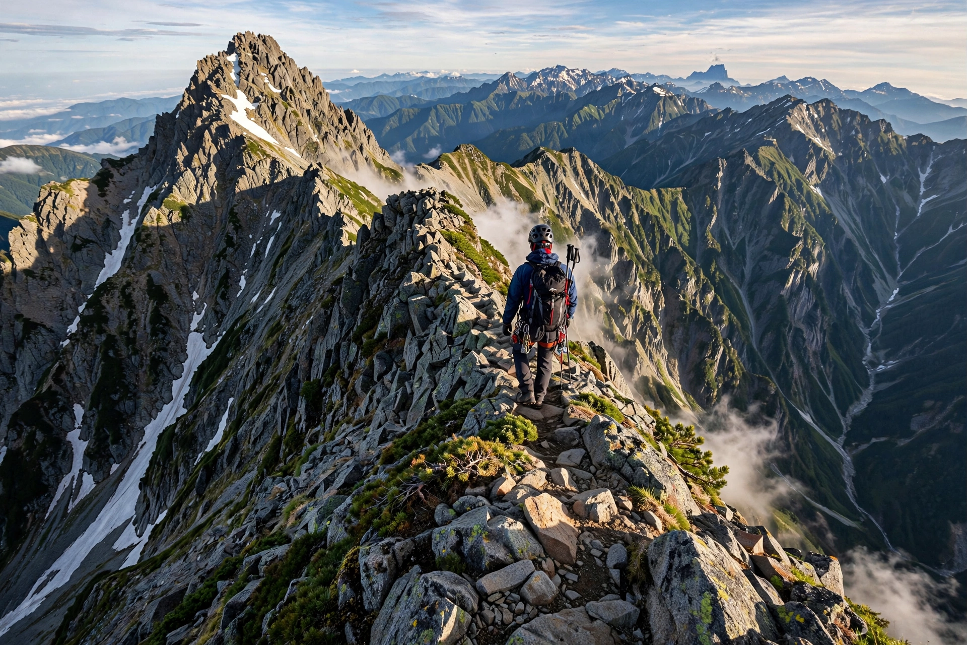 Knife-edge ridge between Okuhotaka and Nishihotaka in the Japan Alps
