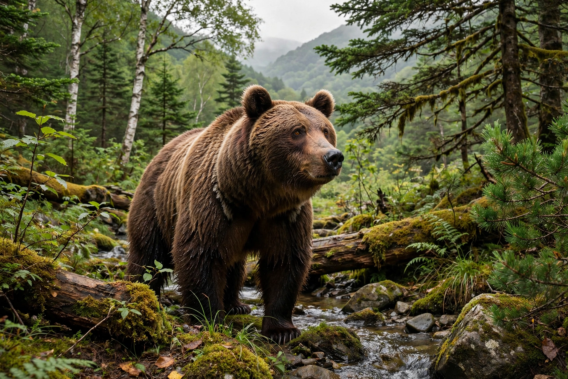 Wild brown bear in Shiretoko National Park, Hokkaido, Japan
