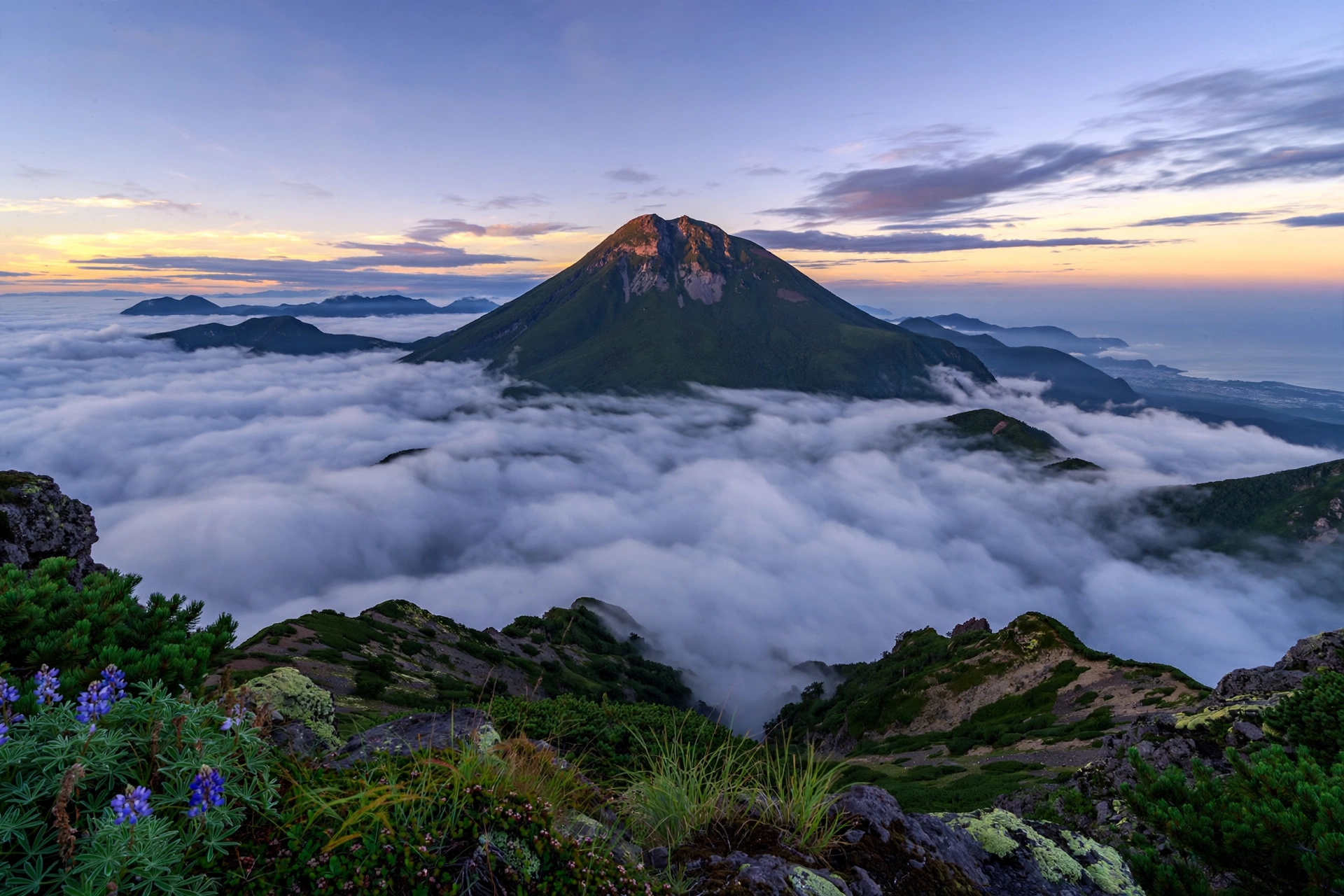 Mount Rausu in Shiretoko National Park at dawn, Hokkaido, Japan