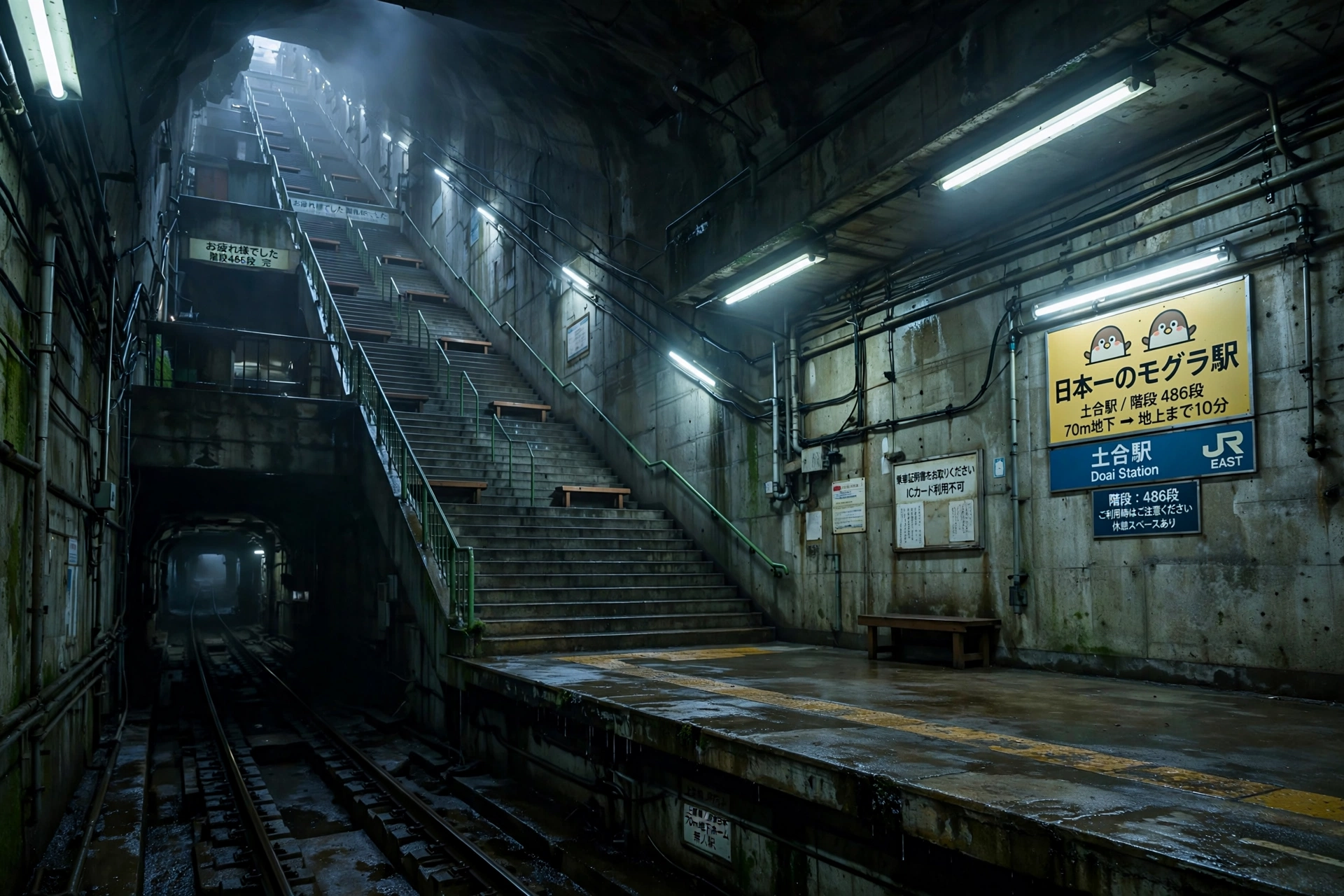 Underground platform at Doai Station, Japan's deepest mole station, near Mount Tanigawa