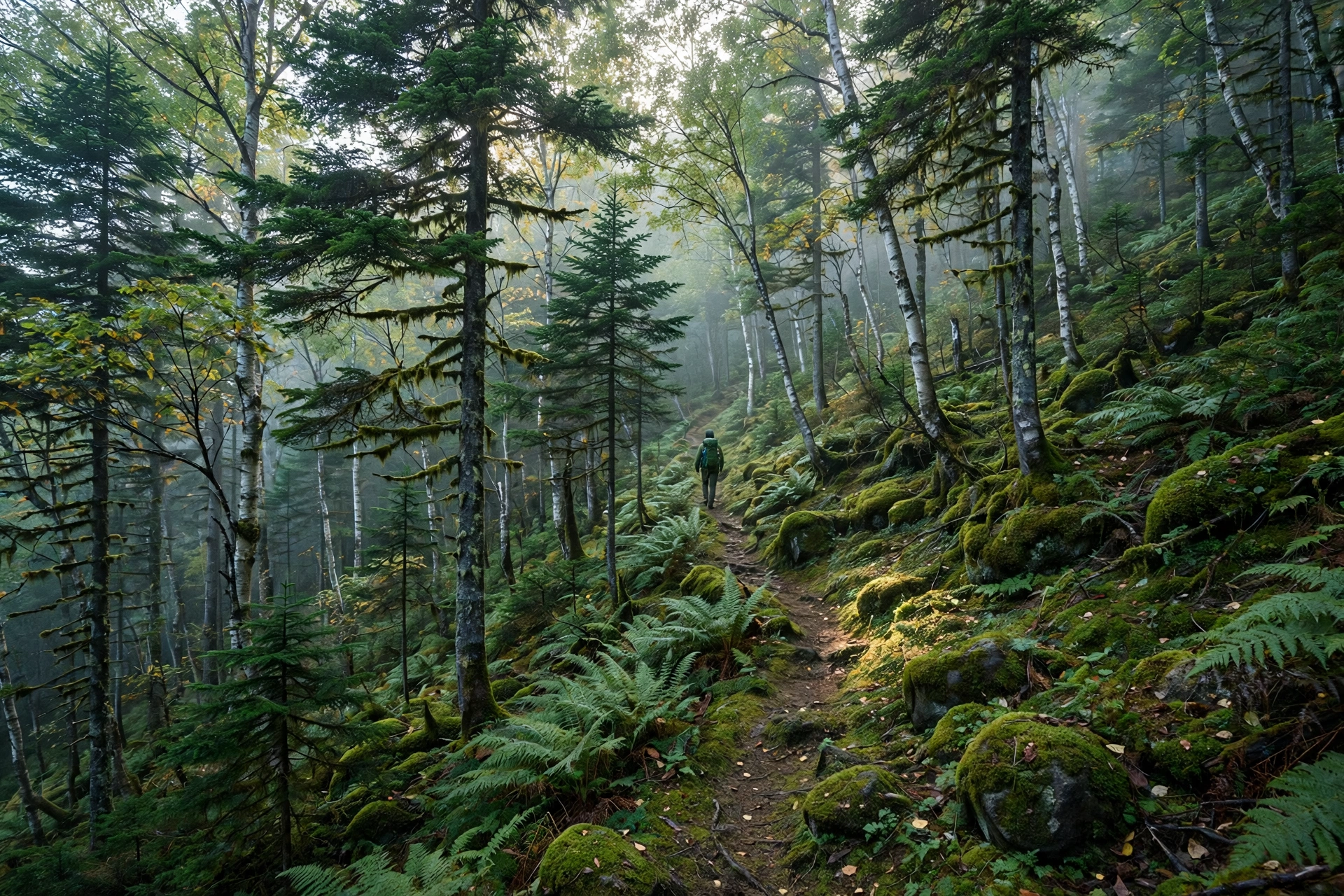 Forest trail on the Mount Oakan hike below the fifth station