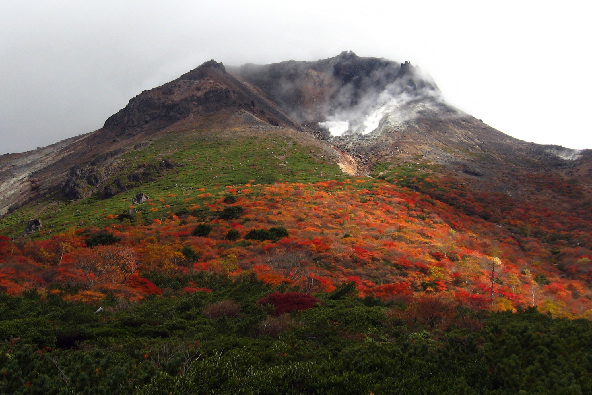 The steaming crater of Mount Chausu in the Nasu mountains