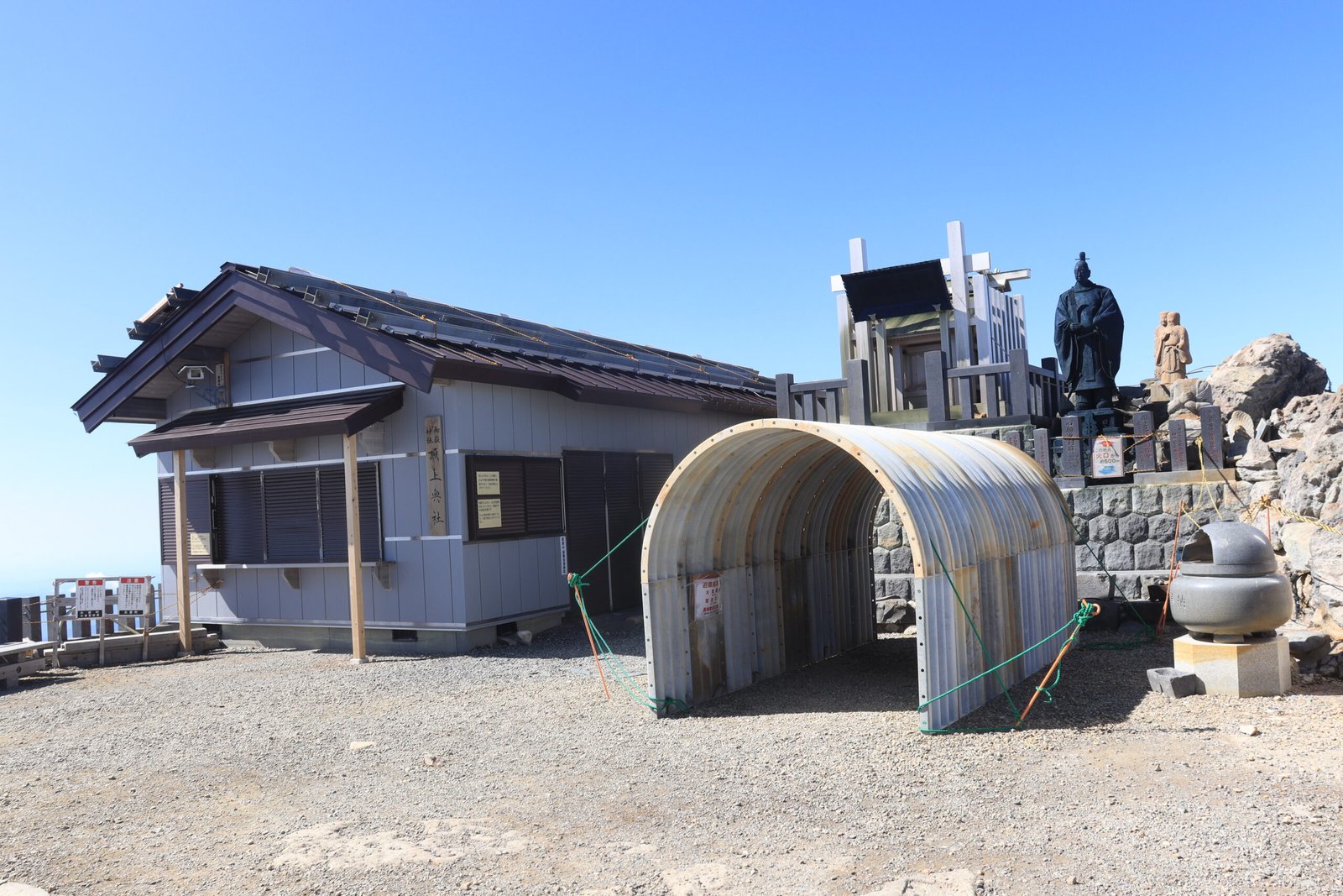 Ontake Shrine and emergency shelter on the summit peak of Mount Ontake