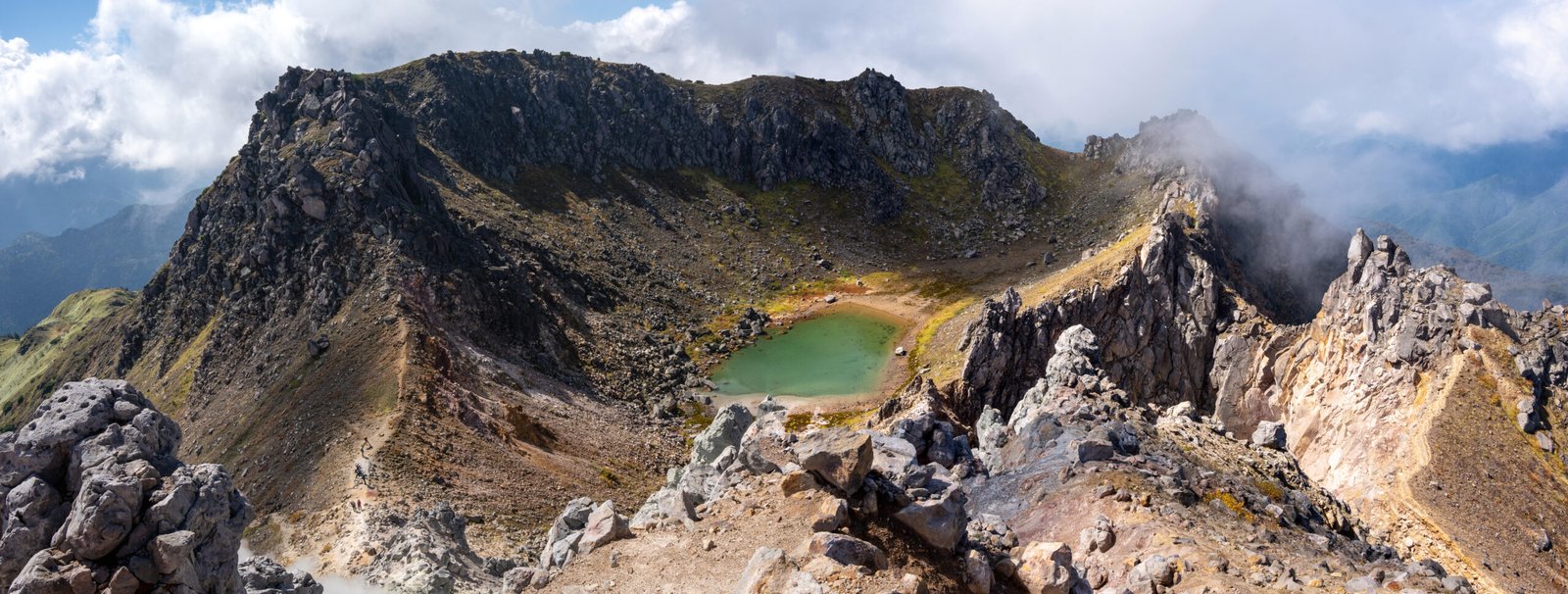 The crater of Mount Yakedake seen from the summit ridge